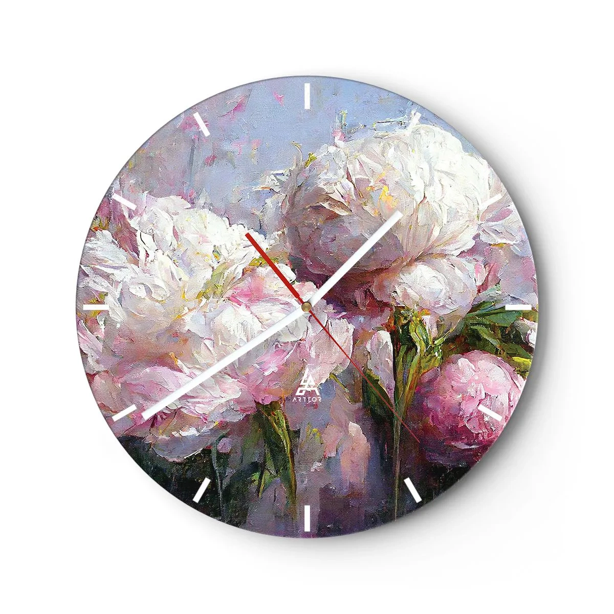 Vægur, Uret - En buket af hvide og lyserøde blomster på en blå baggrund - 30x30cm - En buket fyldt med liv - Moderne vægdekoration til stue, køkken og soveværelse ARTTOR