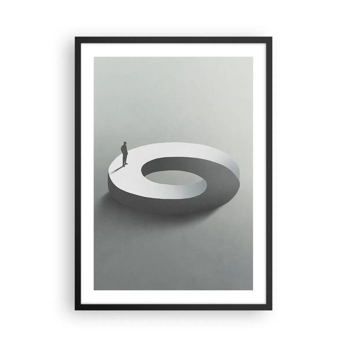 Plakat i sort ramme - En minimalistisk figur på en geometrisk struktur - 50x70cm - Og vær klog - Moderne vægdekoration til stue og soveværelse ARTTOR