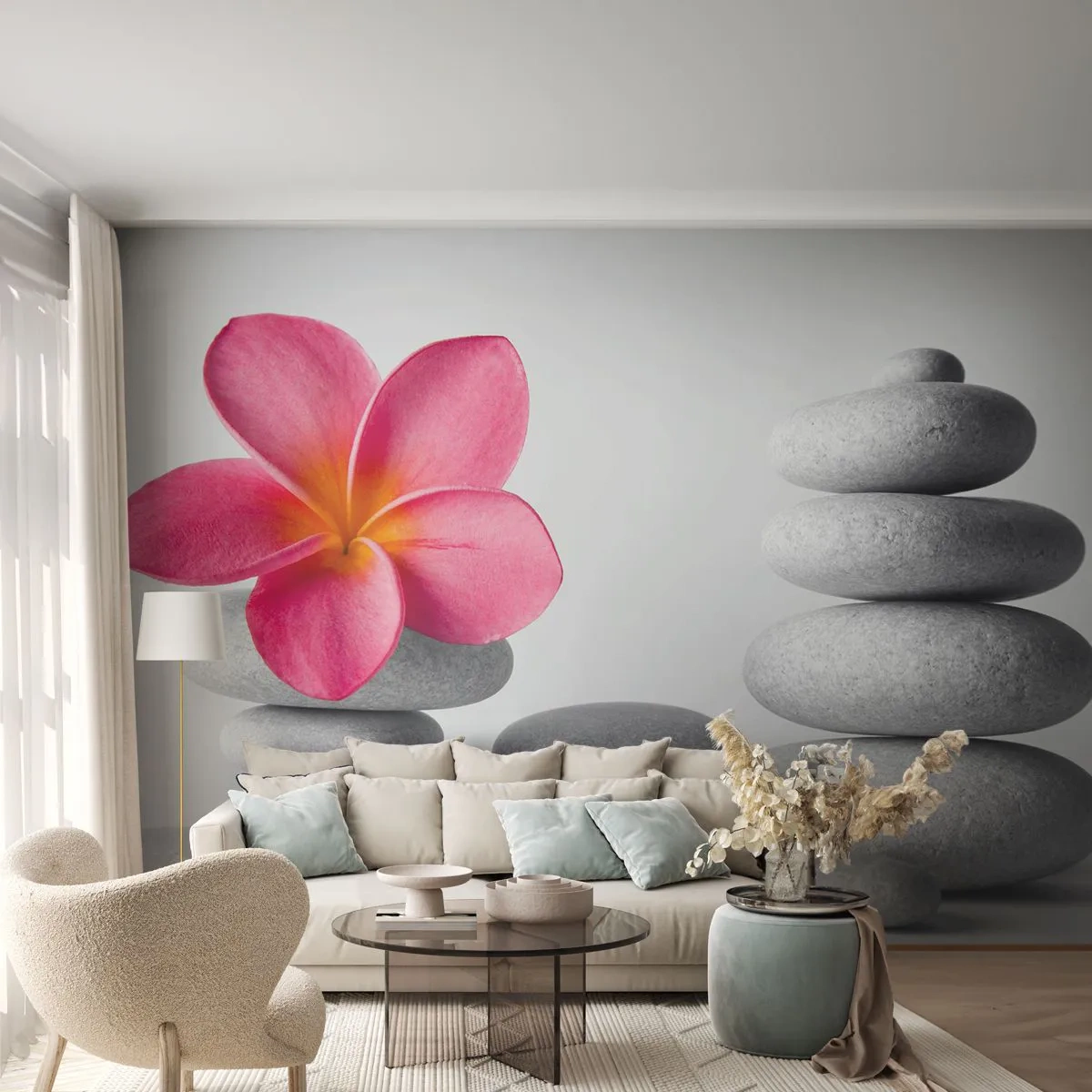 Fototapet Premium Sand - Sten på sten, og på denne sten... - Blomst, Sten, Spa - 300x210 cm