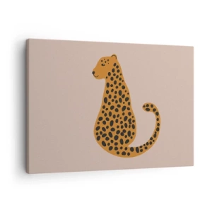 Lærredstryk - Billede på lærred - En minimalistisk tegning af en panter på en beige baggrund - 70x50cm - Leopardprint er et moderigtigt mønster - Moderne vægdekoration til stue og soveværelse ARTTOR
