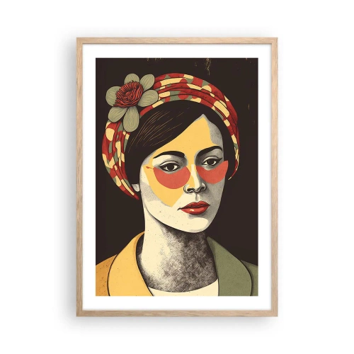 Plakat i ramme af lyst egetræ - Koraldame - 50x70 cm