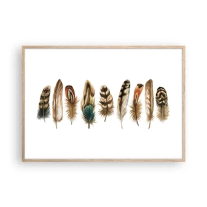 Plakat i ramme af lyst egetræ - Variation med fjer - 100x70 cm