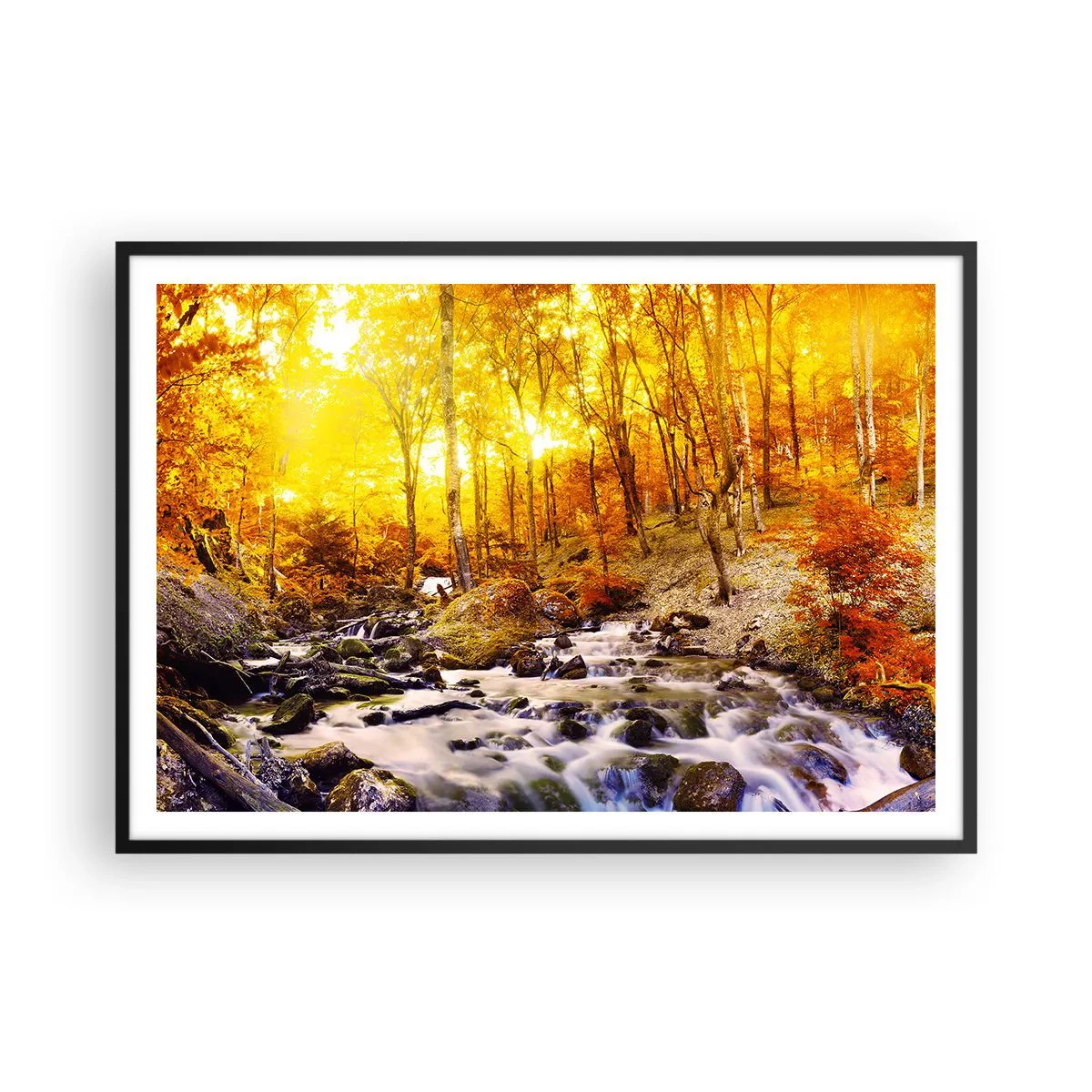 Plakat i sort ramme - Sten indfattet i guld og platin - 100x70 cm