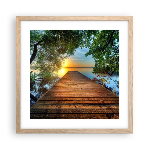 Plakat i ramme af lyst egetræ - Tag dig god tid, sæt dig ned - 40x40 cm