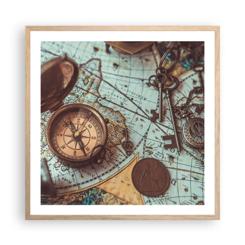 Plakat i ramme af lyst egetræ - For eventyreren - 60x60 cm