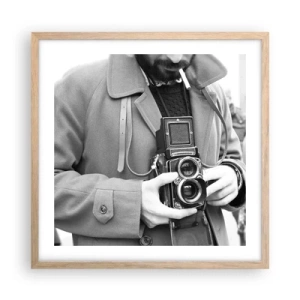 Plakat i ramme af lyst egetræ - I retro stil - 50x50 cm