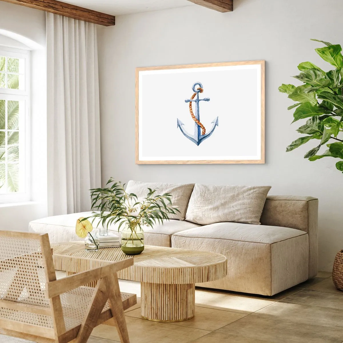 Plakat i ramme af lyst egetræ - Ahoj eventyr! - 70x50 cm