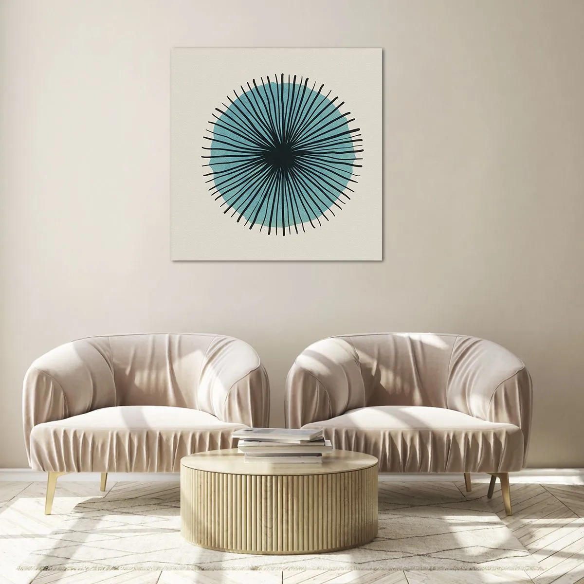 Billede på glas - Strålende på blå - 70x70 cm