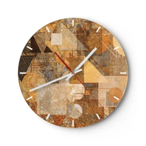 Vægur, Uret - Geometrisk abstraktion i nuancer af guld og brun - 30x30cm - Kubistisk bronzeundersøgelse - Moderne vægdekoration til stue, køkken og soveværelse ARTTOR