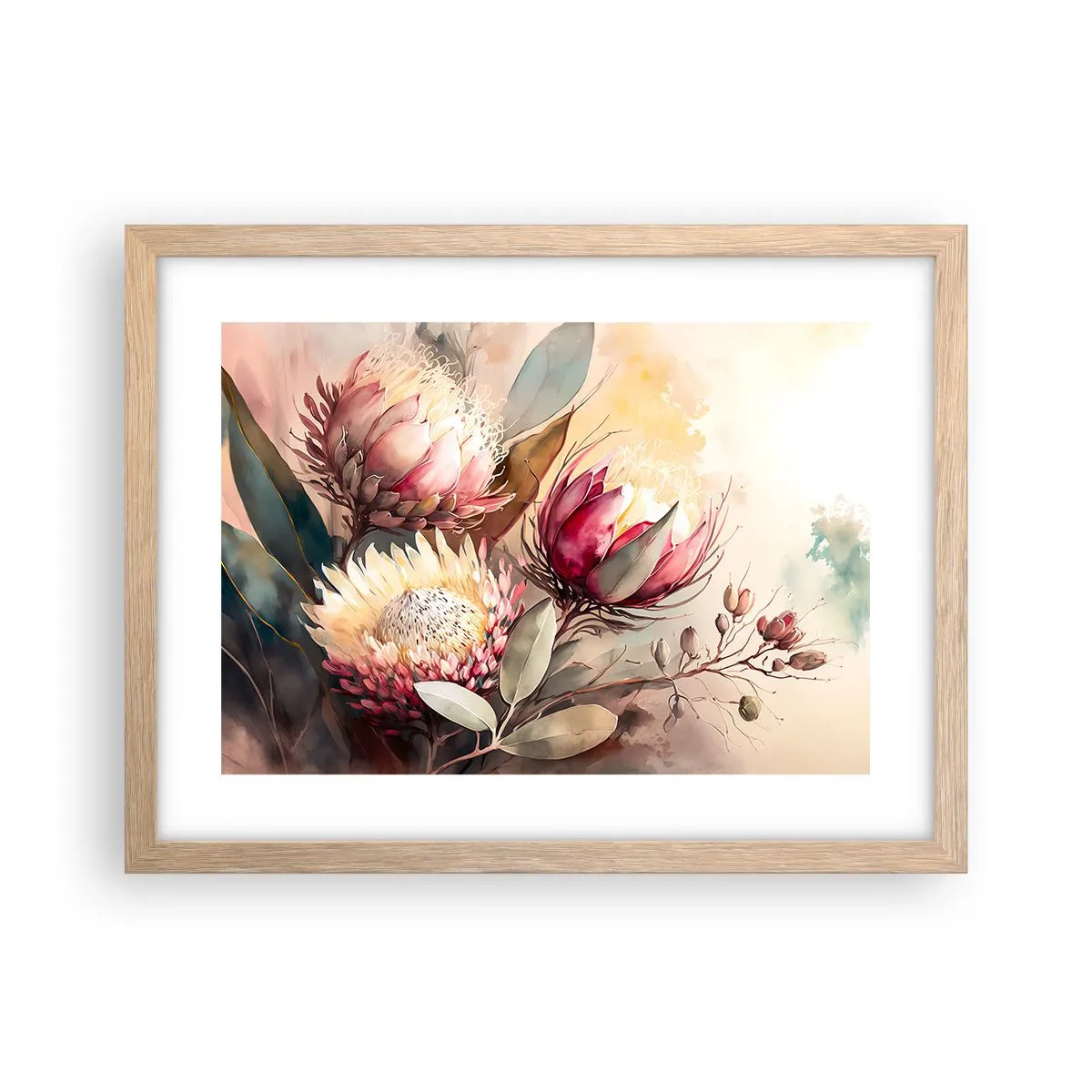 Plakat i ramme af lyst egetræ - I profil og en face - 40x30 cm