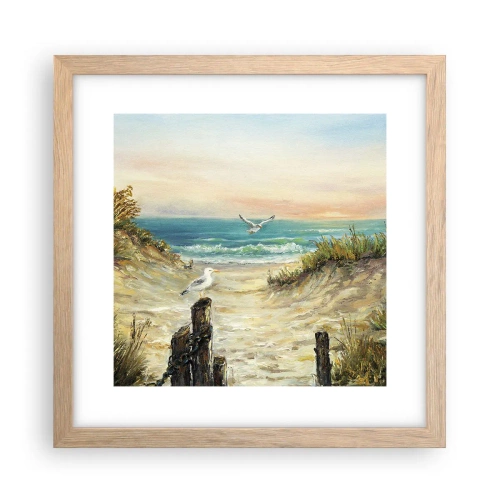 Plakat i ramme af lyst egetræ - Vindstille tilbagetog - 30x30 cm