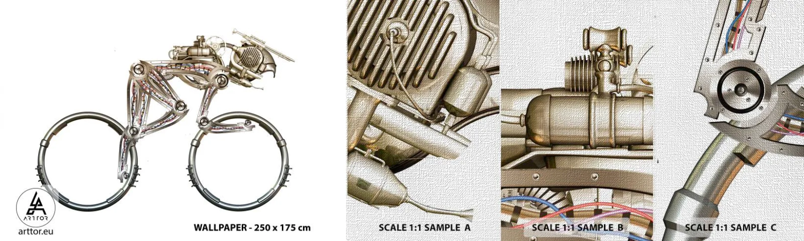 Prøve Fototapet Premium Canvas - En fantastisk maskine - Abstraktion, Cykel, Grafik - 100x30 cm