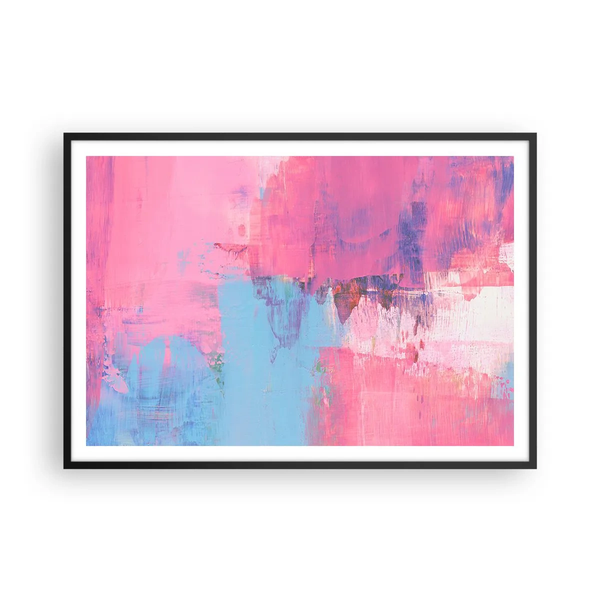 Plakat i sort ramme - Lyserød, blå og en knivspids lys - 100x70 cm