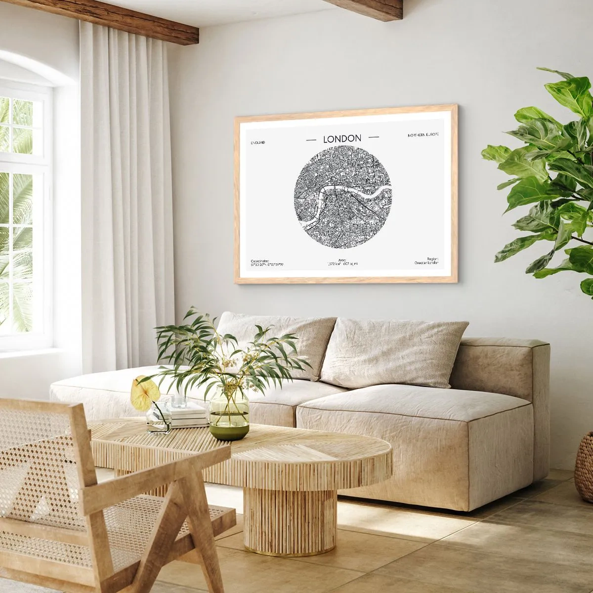 Plakat i ramme af lyst egetræ - Londons anatomi - 100x70 cm
