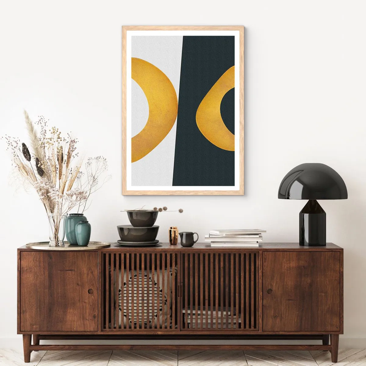 Plakat i ramme af lyst egetræ - Først: guld - 50x70 cm