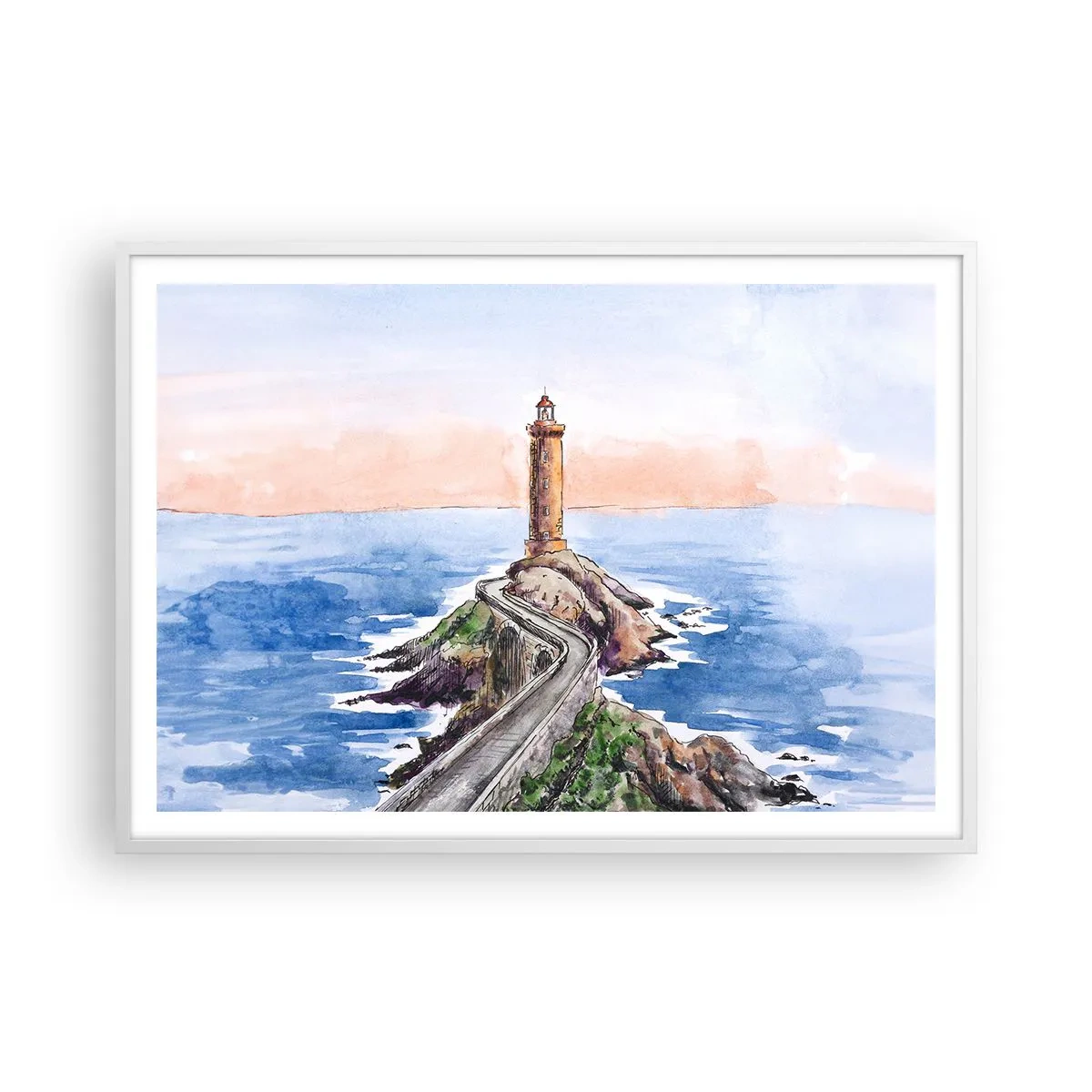 Plakat i hvid ramme - Med front mod havet - 100x70 cm