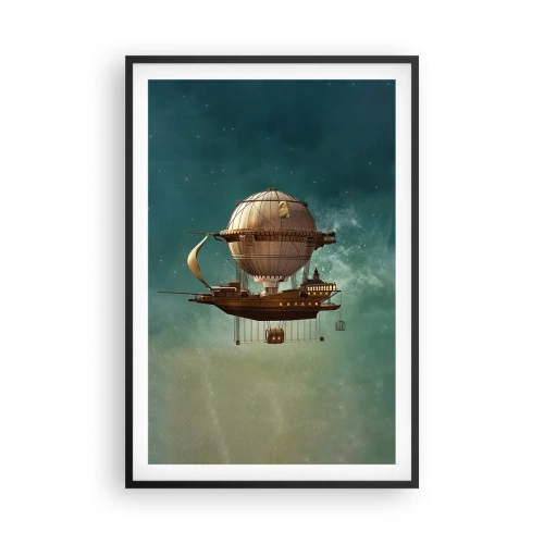 Plakat i sort ramme - Jules Verne hilser - 61x91 cm