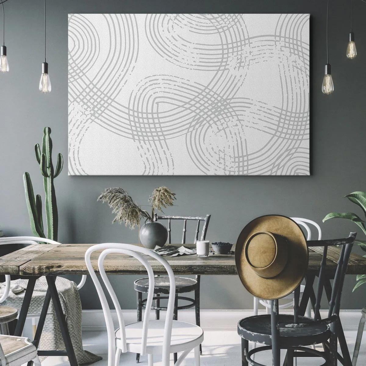 Lærredstryk - Billede på lærred - Et diskret mønster med sammenflettede linjer i lyse nuancer - 70x50cm - Der er ingen lige vej - Moderne vægdekoration til stue og soveværelse ARTTOR