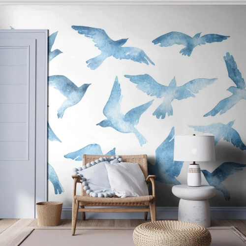 Fototapet Premium Sand - Blåfugle - Abstraktion, Fugl, Grafik - 400x280 cm