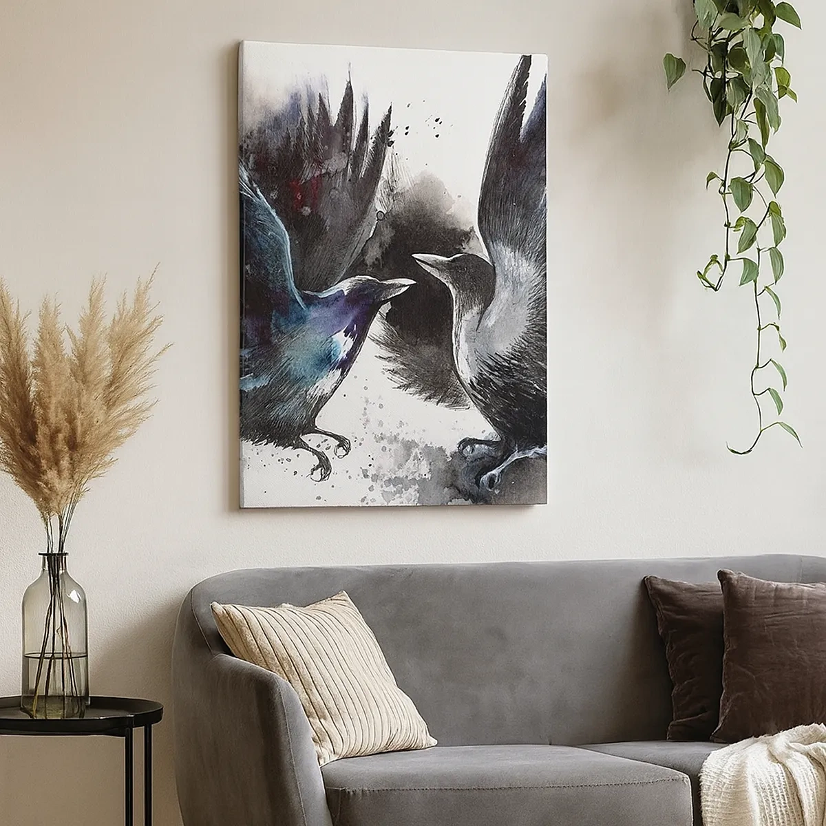 Lærredstryk - Billede på lærred - En ravn til en ravn... - 50x70 cm