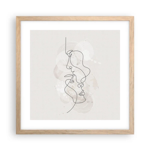 Plakat i ramme af lyst egetræ - Omfavnet i en omfavnelse - 40x40 cm