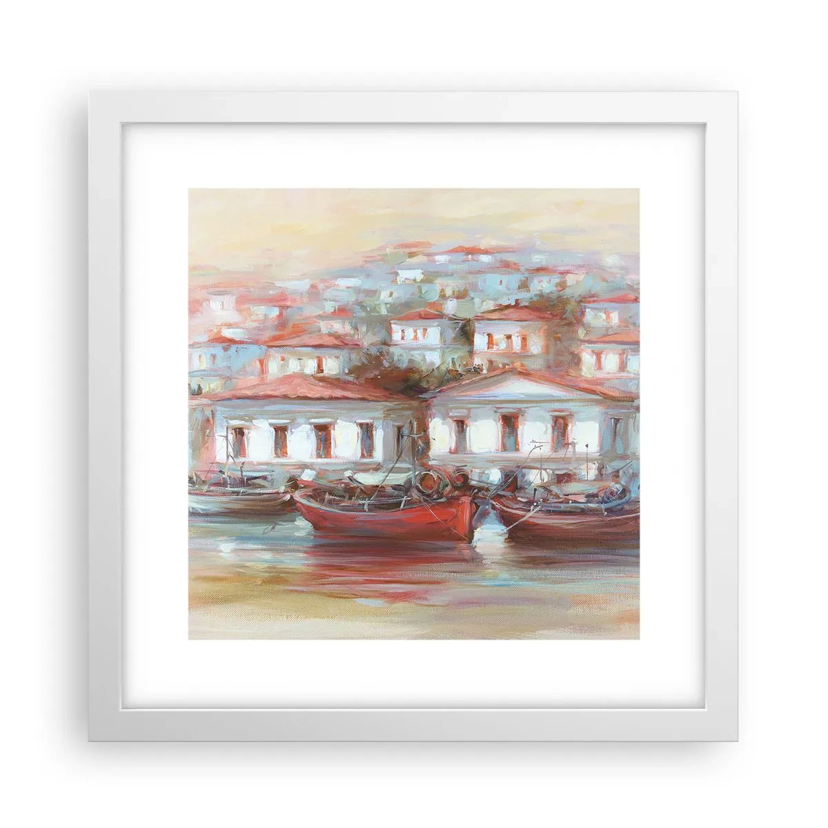 Plakat i hvid ramme - Lykkelig by - 30x30 cm