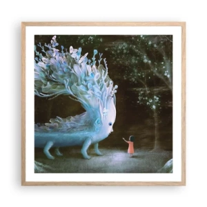 Plakat i ramme af lyst egetræ - Et fantastisk møde - 60x60 cm