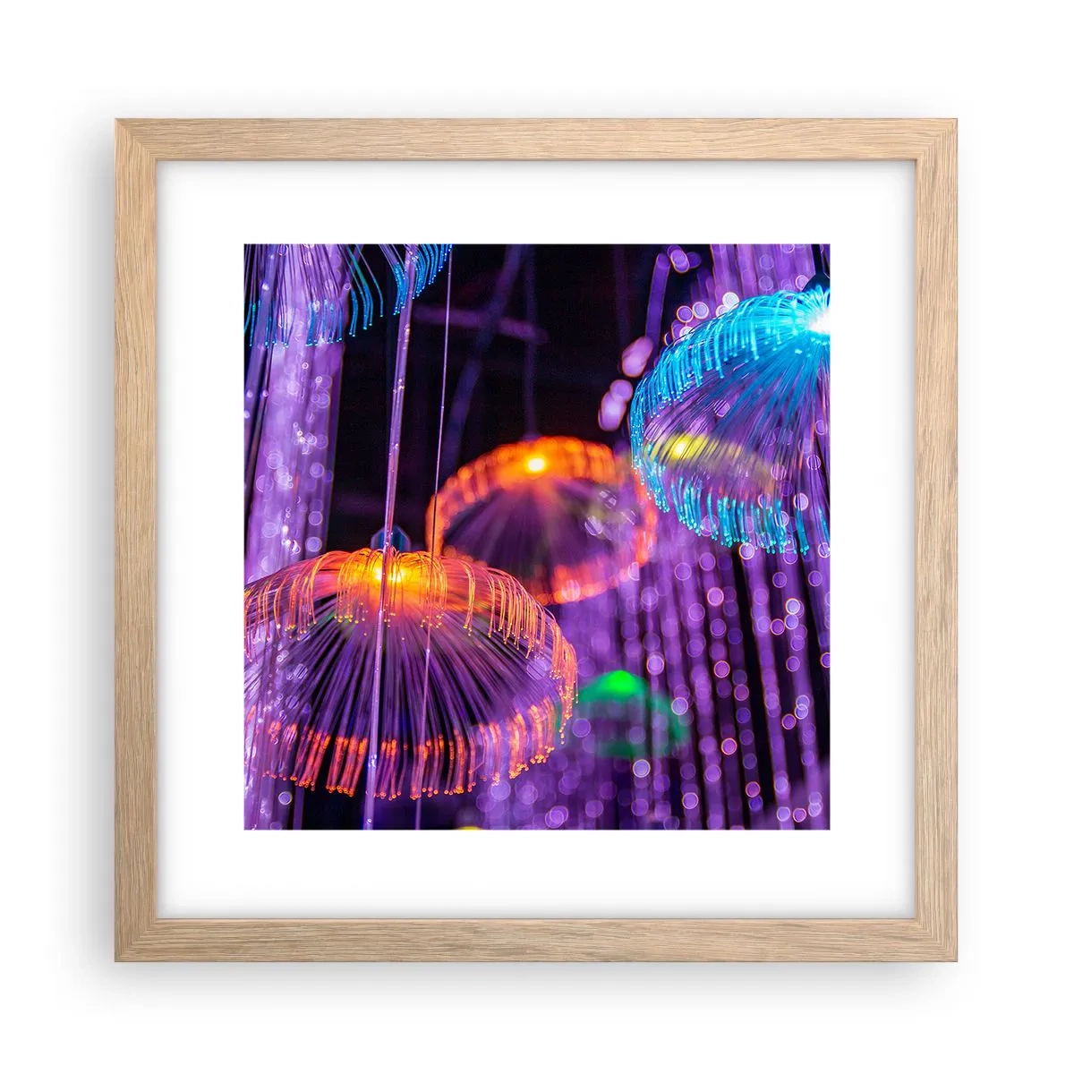 Plakat i ramme af lyst egetræ - Lysende springvand - 30x30 cm