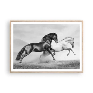 Plakat i ramme af lyst egetræ - Engle og dæmoner - 100x70 cm