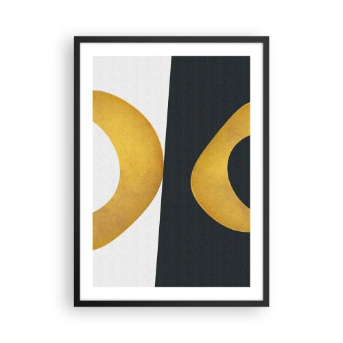 Plakat i sort ramme - En abstrakt komposition med dominerende guld- og mørkegrønne former. - 50x70cm - Først: guld - Moderne vægdekoration til stue og soveværelse ARTTOR