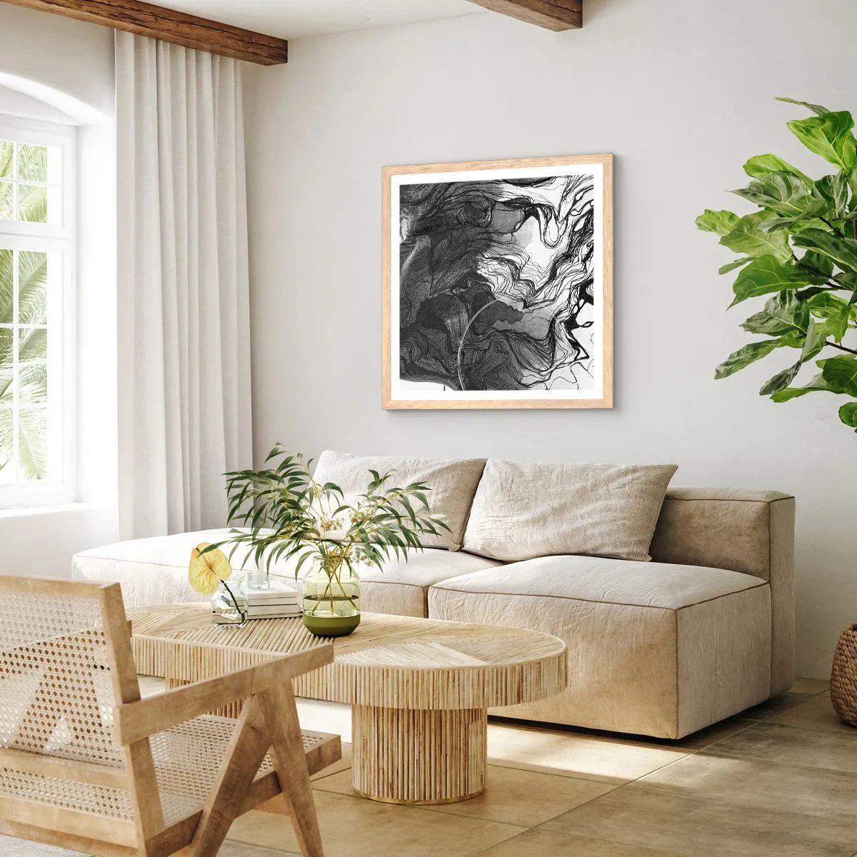 Plakat i ramme af lyst egetræ - Forviklet i drømme - 40x40 cm