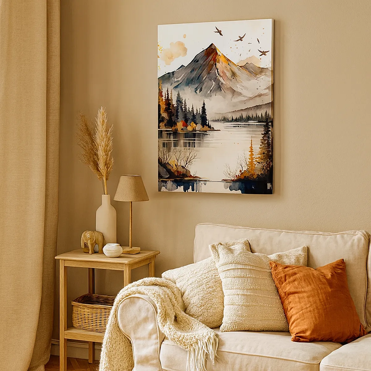 Lærredstryk - Billede på lærred - Gyldent efterår i bjergene - 50x70 cm