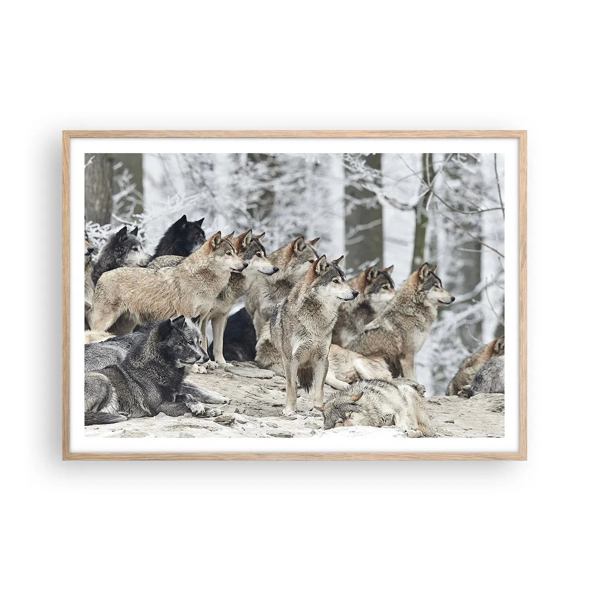 Plakat i ramme af lyst egetræ - Familie og venner - 100x70 cm