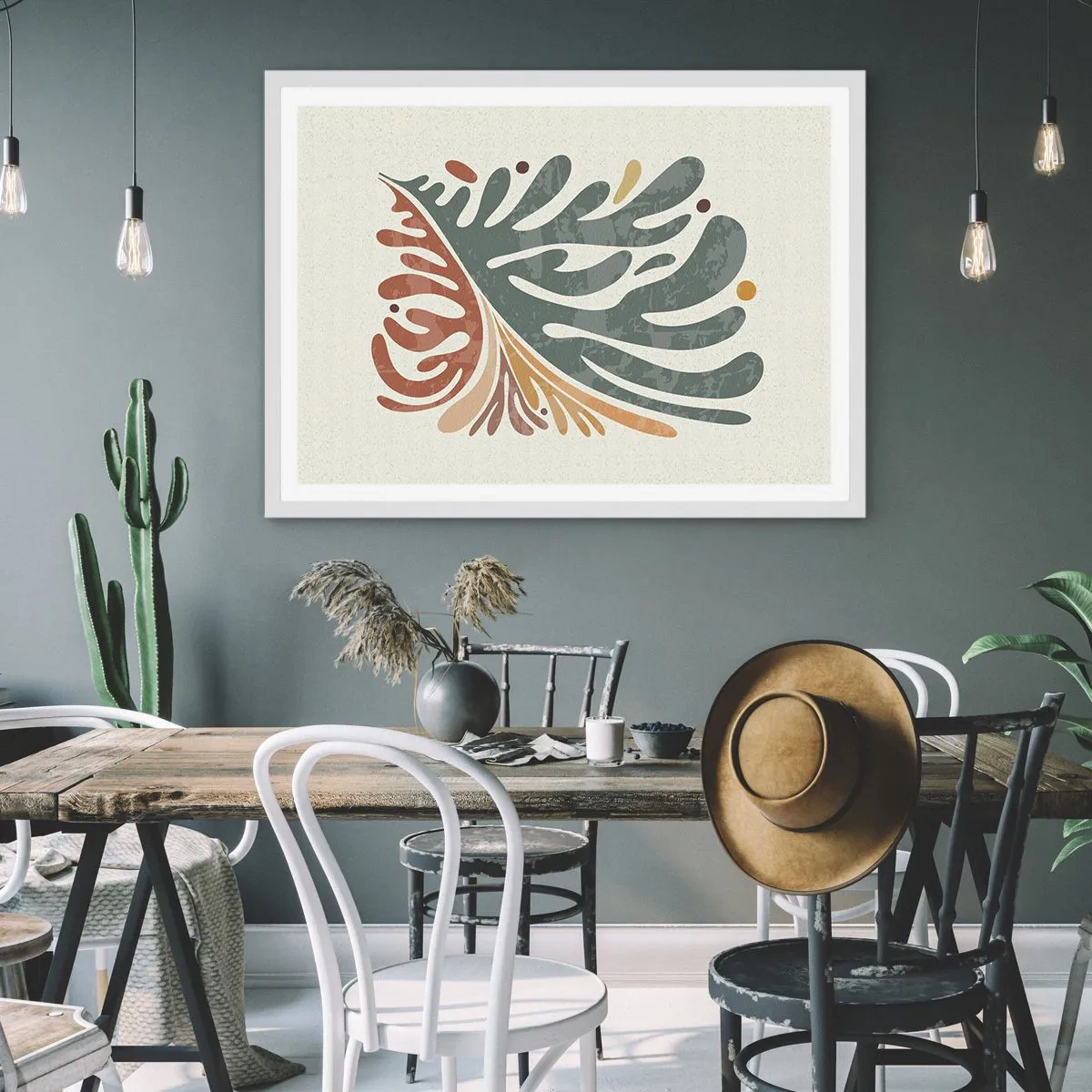 Plakat i hvid ramme - Flerfarvet blad - 70x50 cm