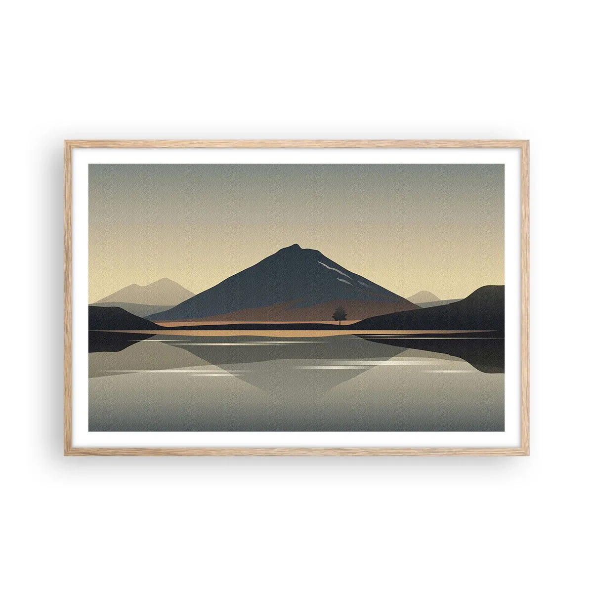 Plakat i ramme af lyst egetræ - Spejlrefleksion - 91x61 cm