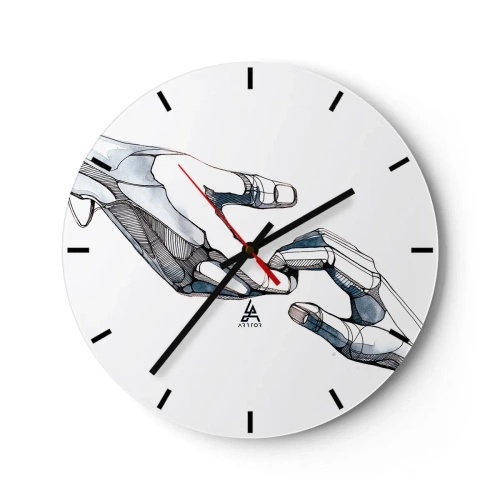 Vægur, Uret - En symbolsk sammensmeltning af menneske- og robothænder - 30x30cm - En god gestus - Moderne vægdekoration til stue, køkken og soveværelse ARTTOR