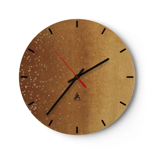 Vægur, Uret - Et gyldent abstrakt mønster med subtile refleksioner og tekstur. - 30x30cm - Lysets fødsel - Moderne vægdekoration til stue, køkken og soveværelse ARTTOR