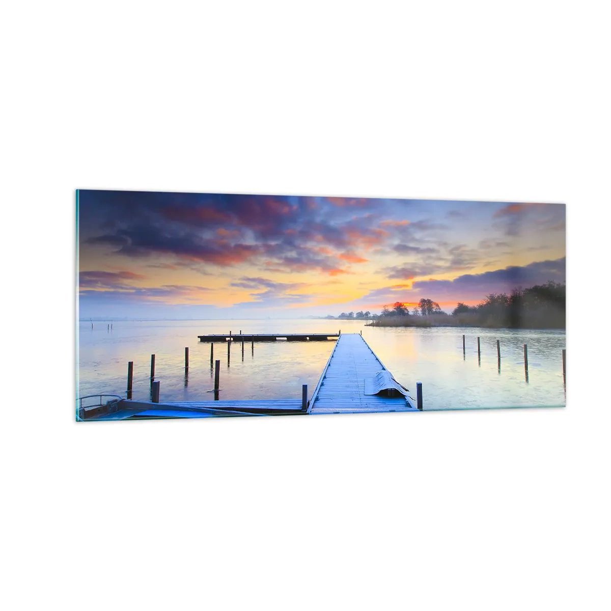 Billede på glas - Violet-gylden sindsro - 100x40 cm