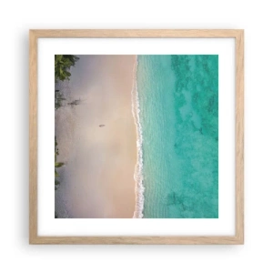 Plakat i ramme af lyst egetræ - Paradis strand - 40x40 cm