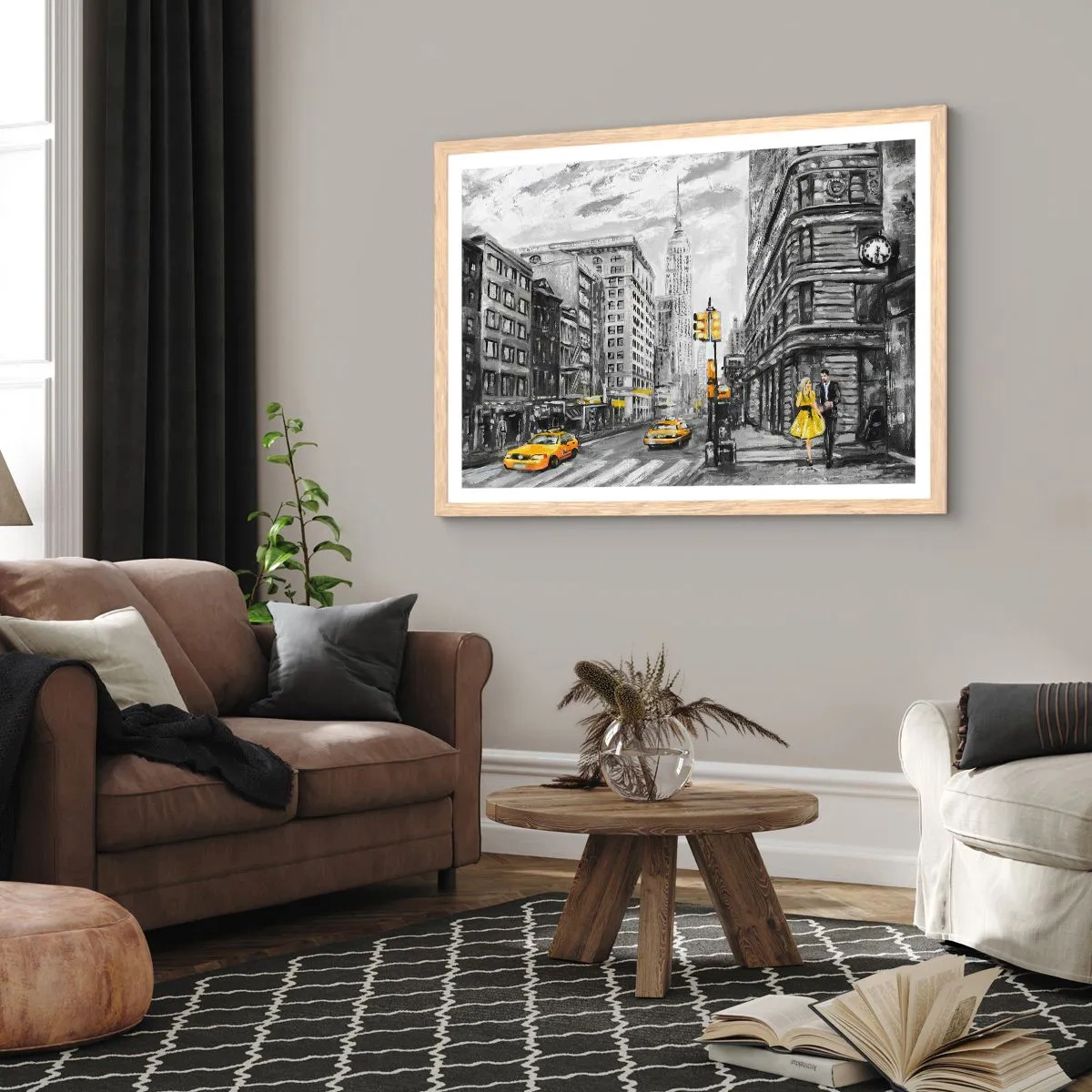 Plakat i ramme af lyst egetræ - En fortælling fra New York - 40x30 cm