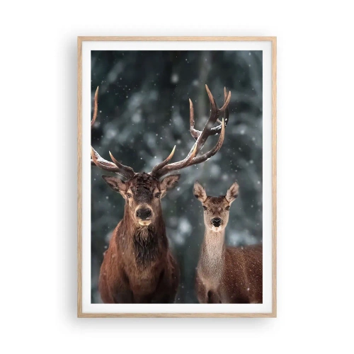 Plakat i ramme af lyst egetræ - Skovens herre og hans kone - 70x100 cm