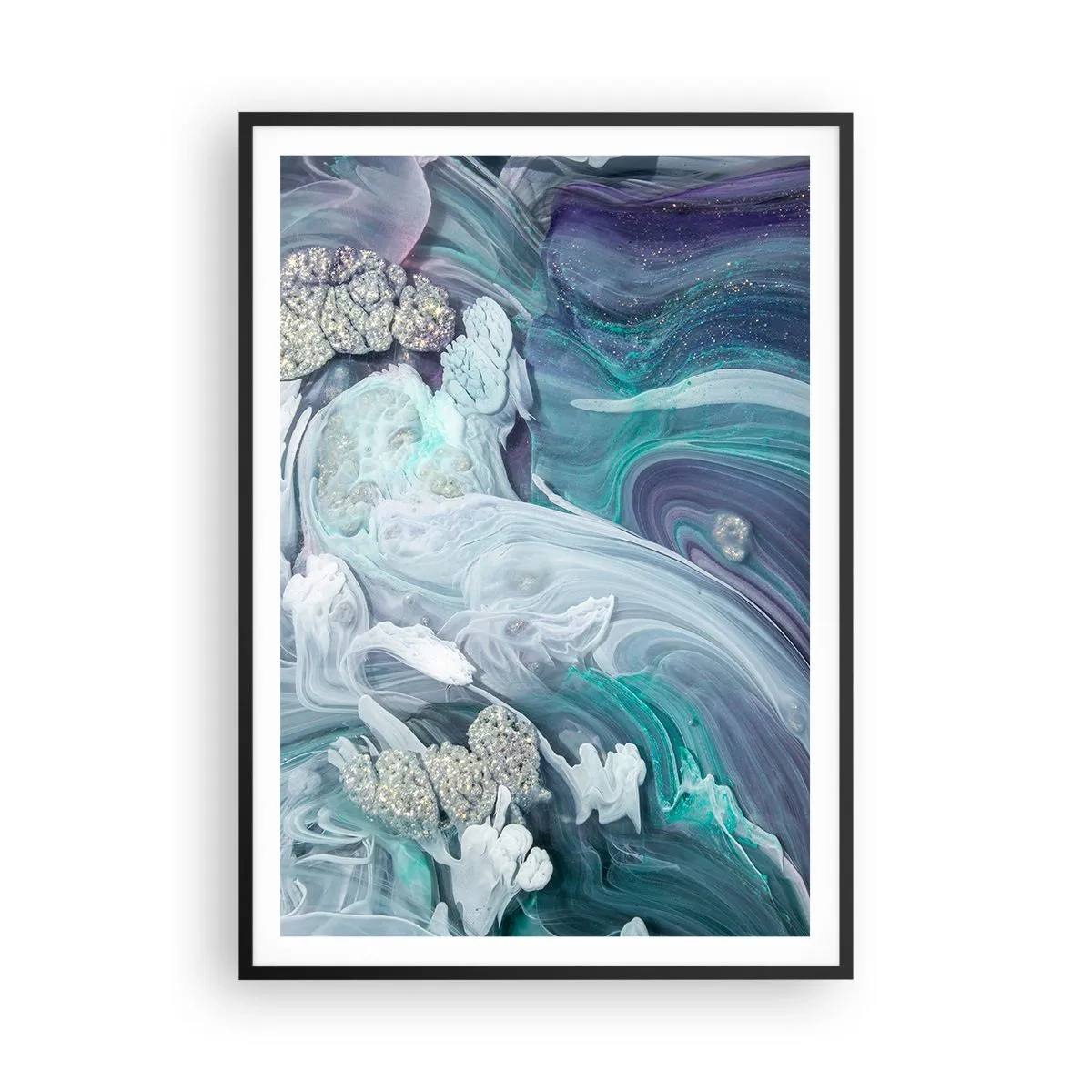 Plakat i sort ramme - Strømme af blå - 70x100 cm