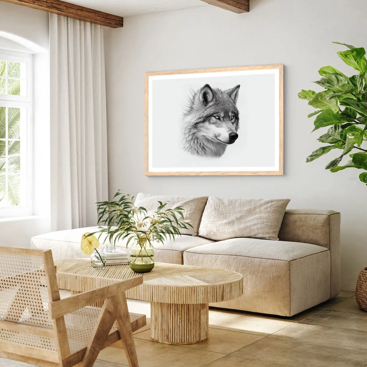 Plakat i ramme af lyst egetræ - Alpha - uden tvivl - 100x70 cm