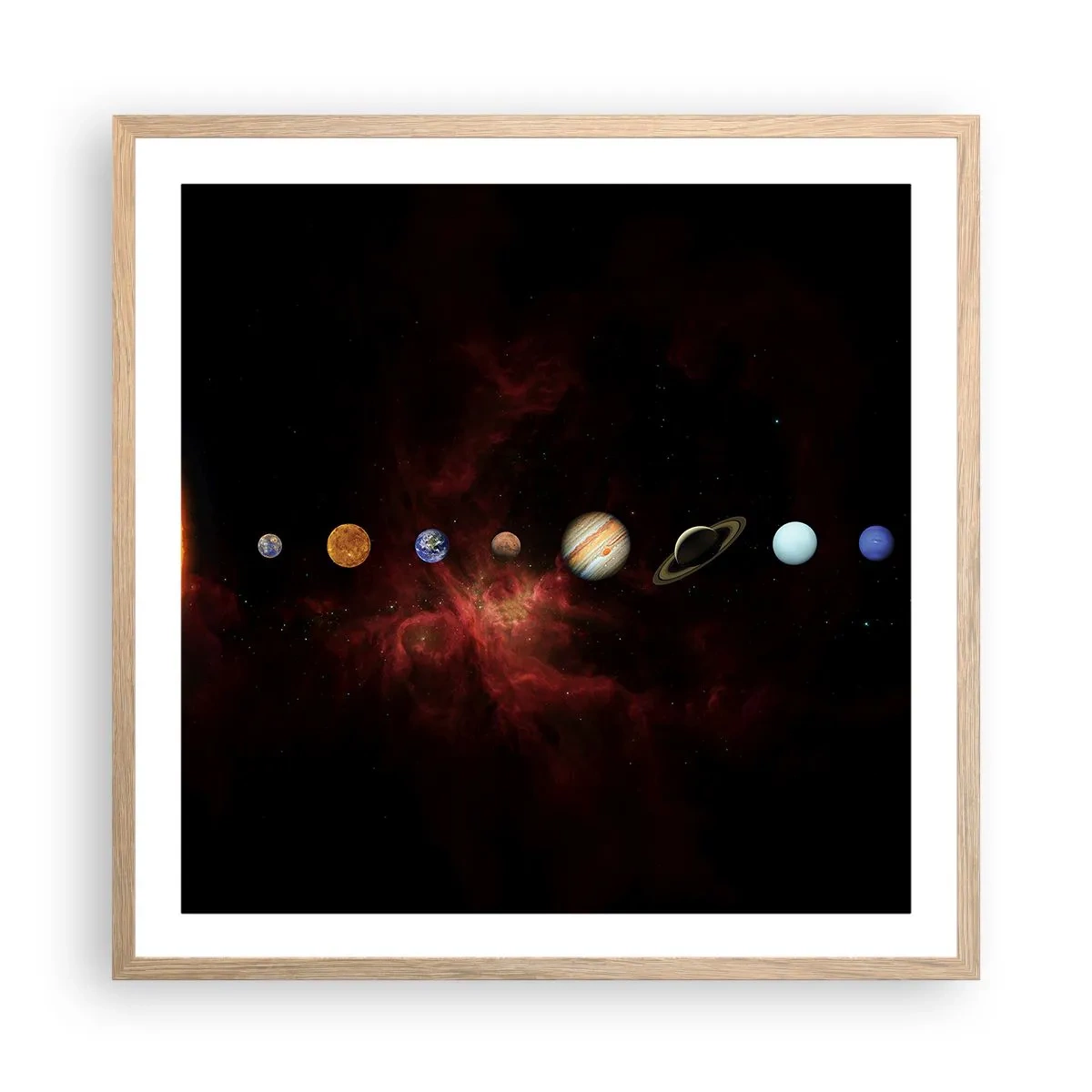 Plakat i ramme af lyst egetræ - Vores nabolag - 60x60 cm