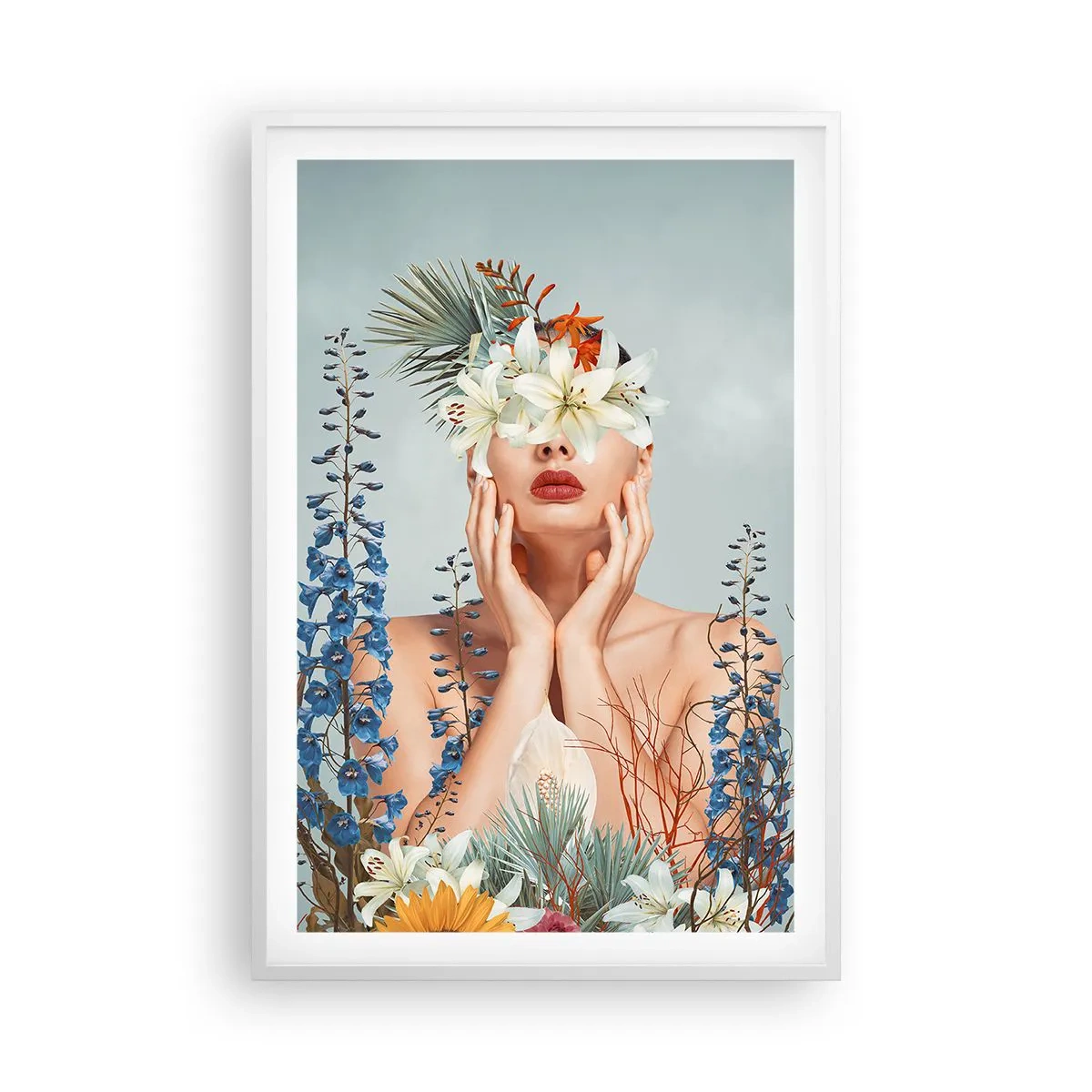 Plakat i hvid ramme - Kvinde blomst - 61x91 cm