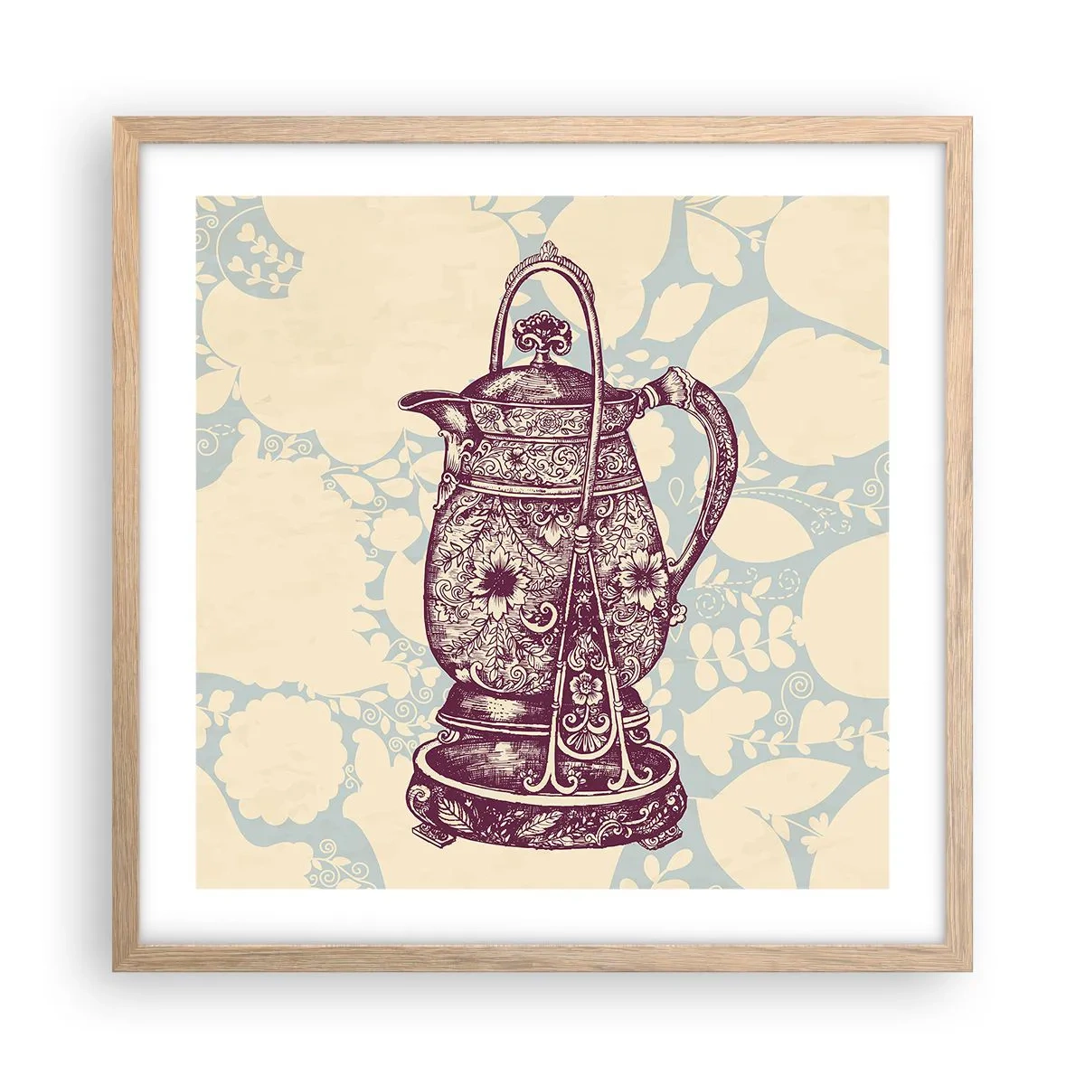 Plakat i ramme af lyst egetræ - Skønheden i hverdagslivet - 50x50 cm