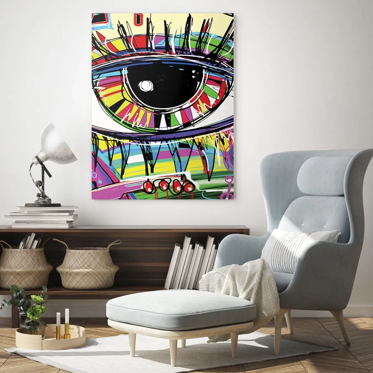 Billede på glas - Et farverigt øje - en farverig sjæl - 80x120 cm