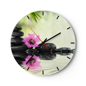 Vægur, Uret - Zensten med en lyserød blomst mod en naturlig baggrund - 30x30cm - Tid til sjælen - Moderne vægdekoration til stue, køkken og soveværelse ARTTOR