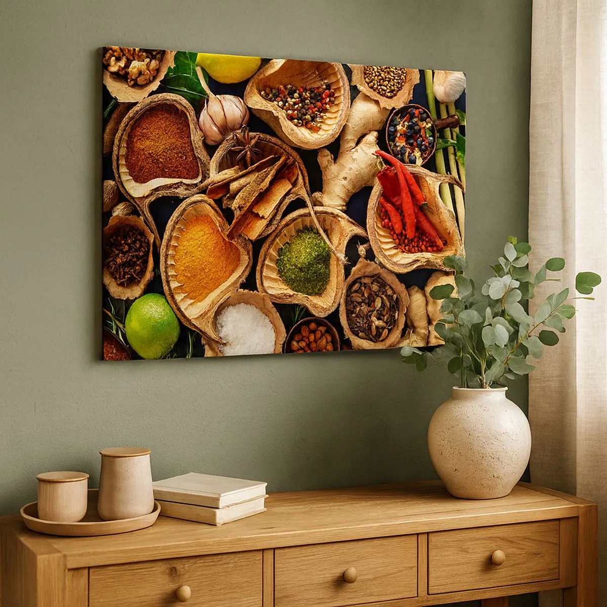Lærredstryk - Billede på lærred - Skåle med krydderier i forskellige farver - 70x50cm - Tag, hvad du vil have - Moderne vægdekoration til stue og soveværelse ARTTOR