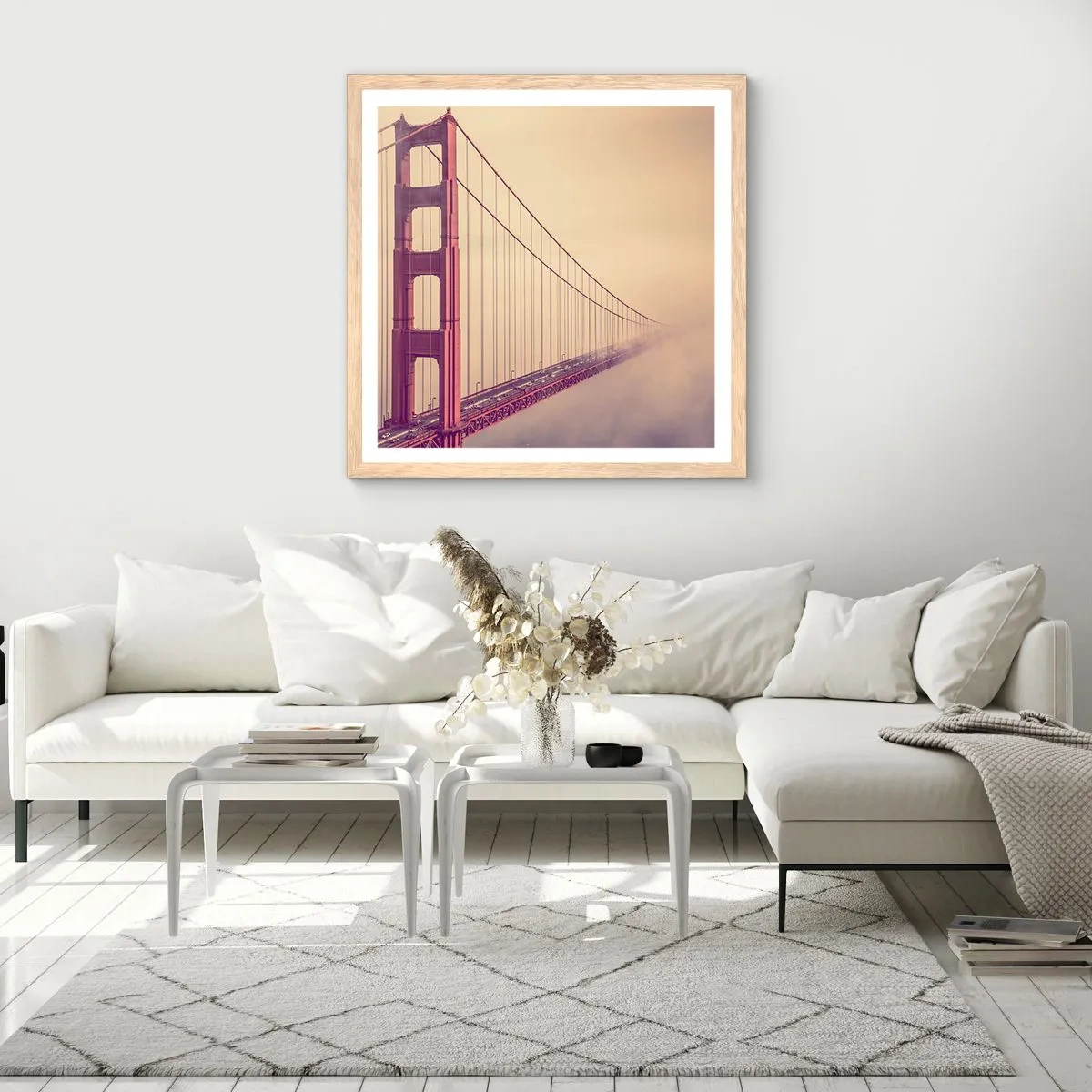 Plakat i ramme af lyst egetræ - Mellem himmel og jord - 30x30 cm